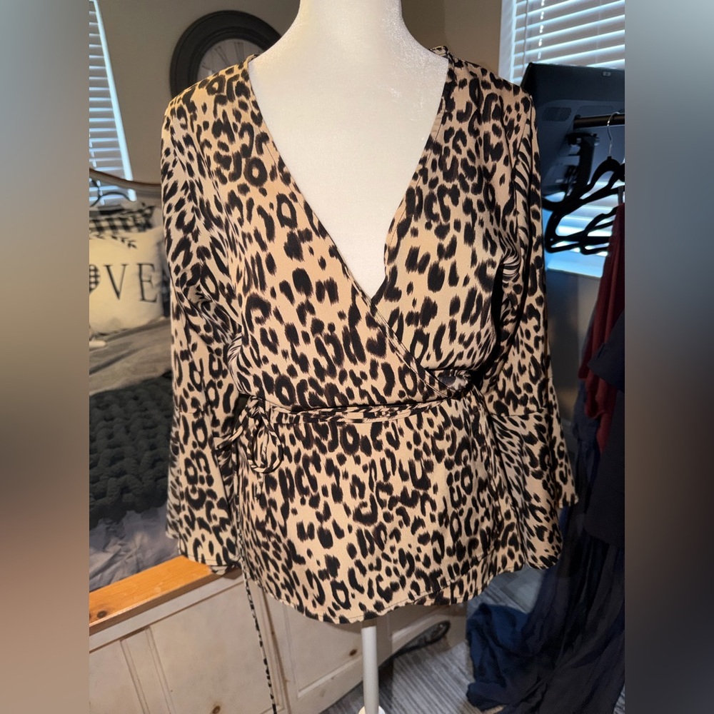 Tyche Animal Print Wrap Blouse